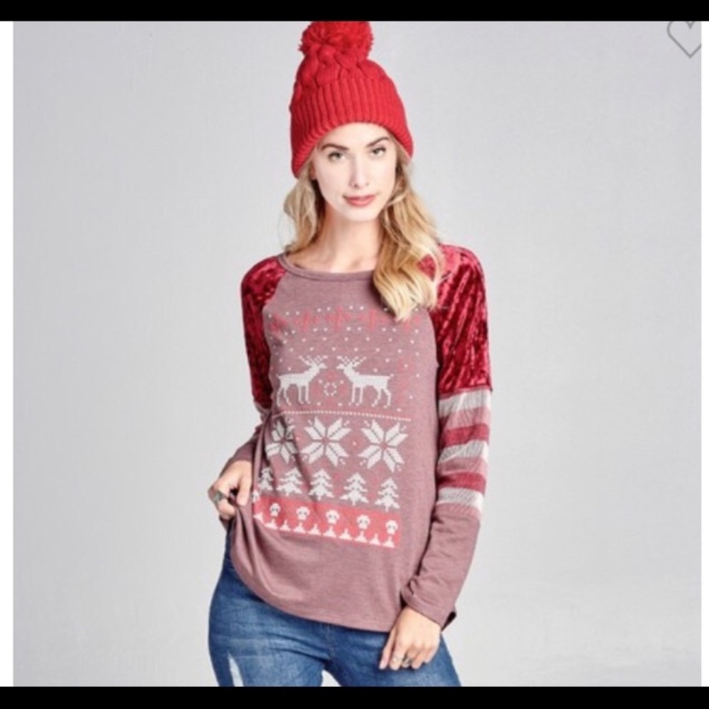 Retro Reindeer Snowflake Top